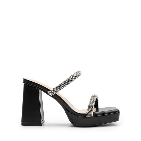 Rhinestone Straps Chunky Sandals - BLACK-RHINESTONE - 3